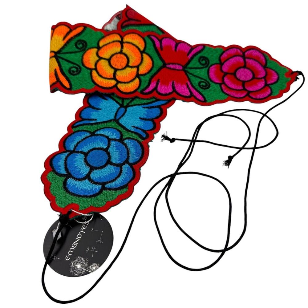 New With Tags Mexican Embroidered Floral Faja Sash Belt Boho Butterfly Tie M L
